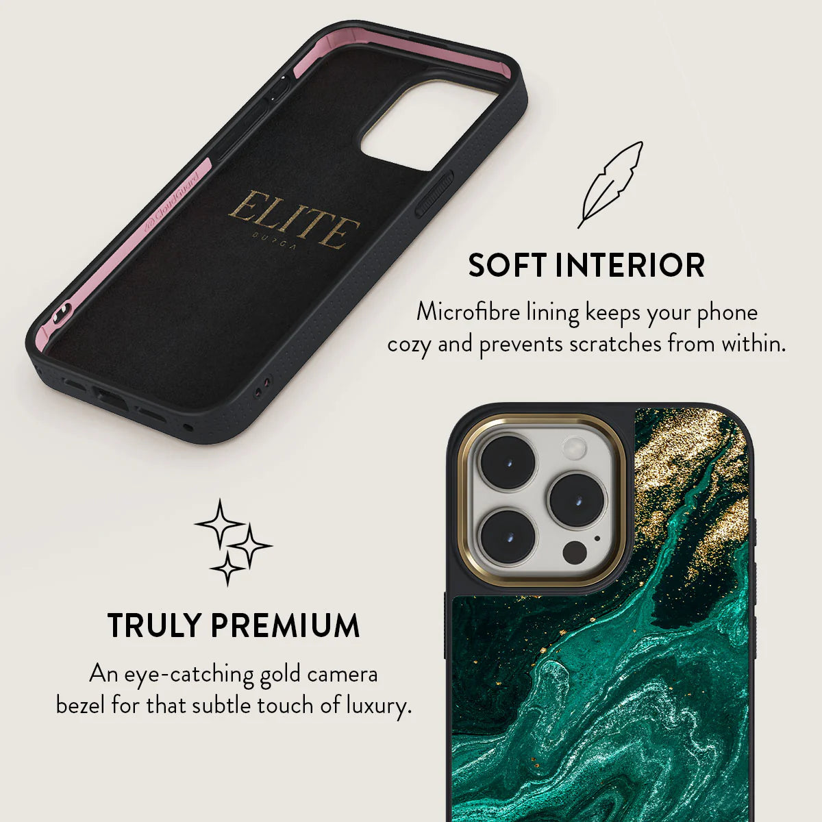 Burga iPhone 15 Pro Elite Σκληρή Θήκη - Gold - Emerald Pool