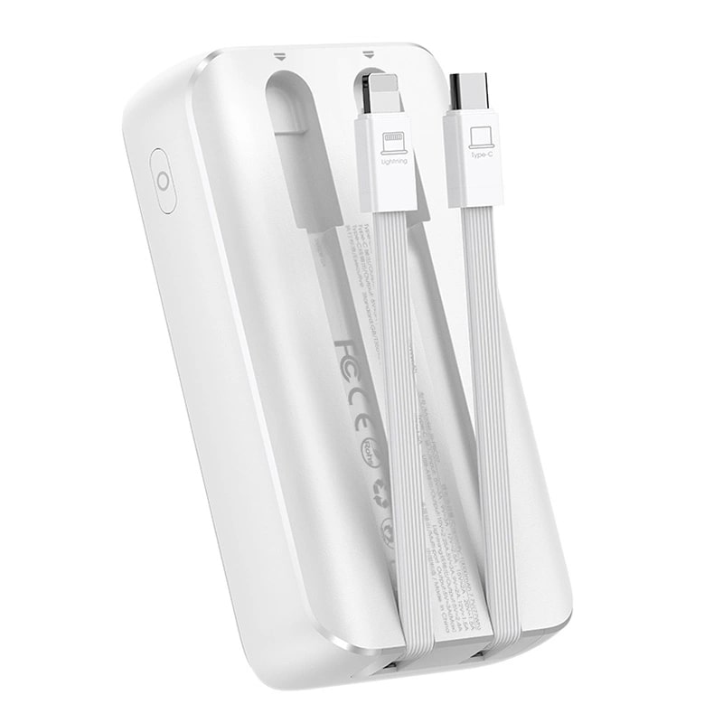 Joyroom JR-PBC06 Mini PowerBank 10000mAH 30W με Ενσωματωμένα Καλώδια Type-C / Lightning και 1 θύρα Type-C και 1 Θύρα USB - White