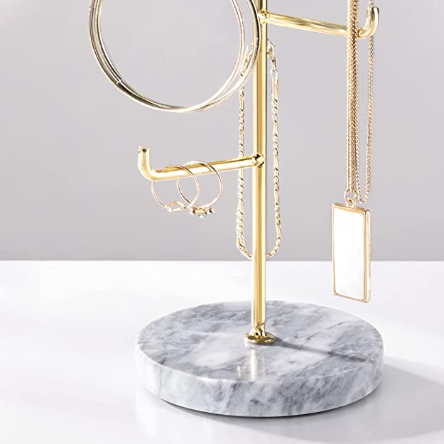 Navaris Μεταλλικό Stand Κοσμημάτων με Μαρμάρινη Βάση - Gold - 52597.21