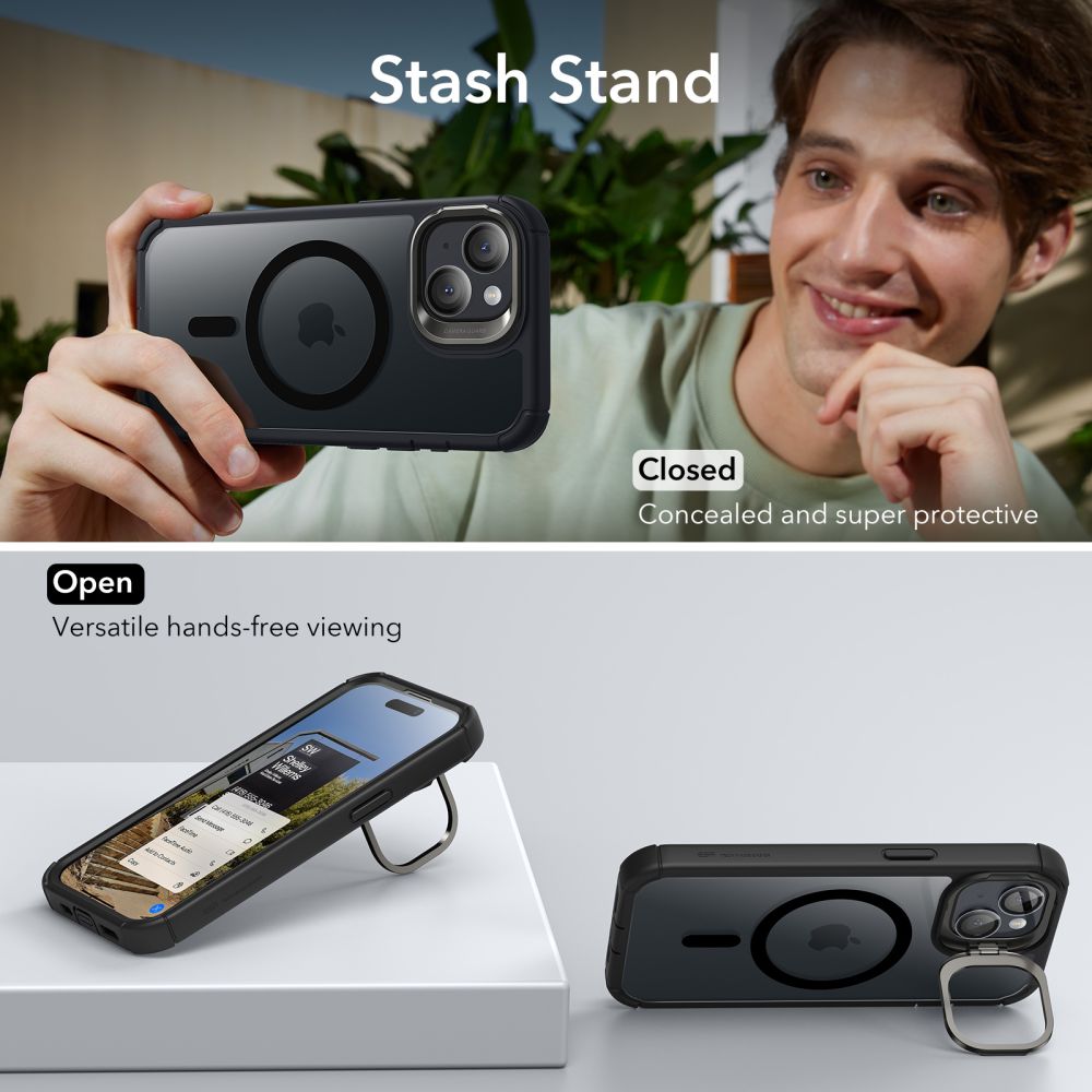 ESR iPhone 15 Plus Armor Tough Kickstand Halolock MagSafe Σκληρή Θήκη με Προστασία Οθόνης / Κάμερας και Stand - Διάφανη / Black