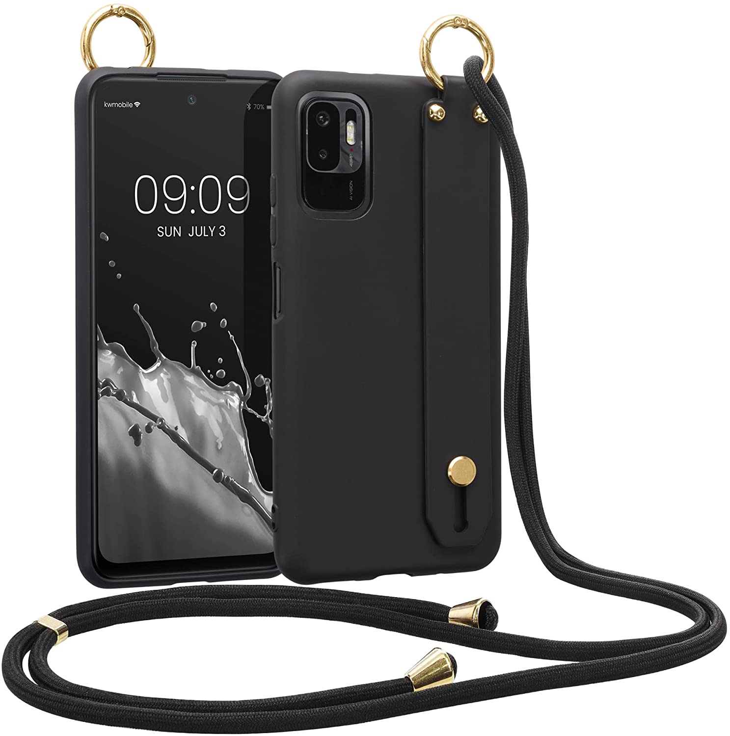 KW Xiaomi Redmi Note 10 5G / Poco M3 Pro 5G Θήκη Σιλικόνης TPU με Λουράκι και Finger Holder - Black - 57820.01