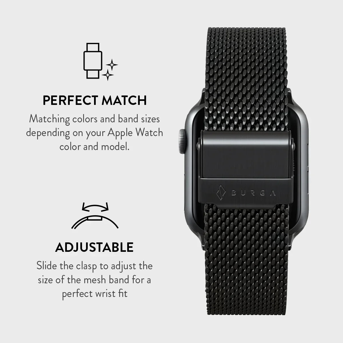 Burga Λουράκι Apple Watch 4/5/6/7/8/9/10/11 - SE (1/2/3) – 40/41/42mm - Mesh Elegance - Black