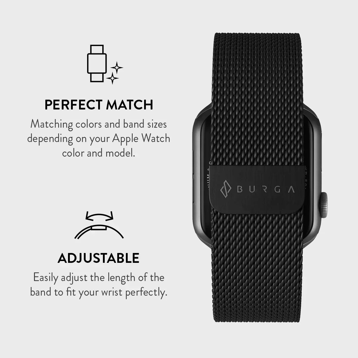 Burga Λουράκι Apple Watch 4/5/6/7/8/9/10/11 - SE (1/2/3) - Ultra (1/2/3) – 44/45/46/49mm - Metal Mesh - Black