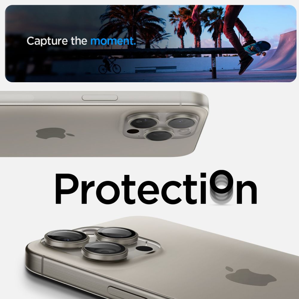 Spigen iPhone 14 Pro / 14 Pro Max / 15 Pro / 15 Pro Max / 16 Pro / 16 Pro Max Optik.TR EZ Fit Αντιχαρακτικό Γυαλί για την Κάμερα - 2 Τεμάχια - Natural Titanium