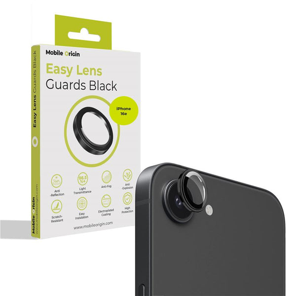 Mobile Origin Easy Lens Guards iPhone 16e - Προστασία Κάμερας - Αντιχαρακτικό Γυαλί - Black