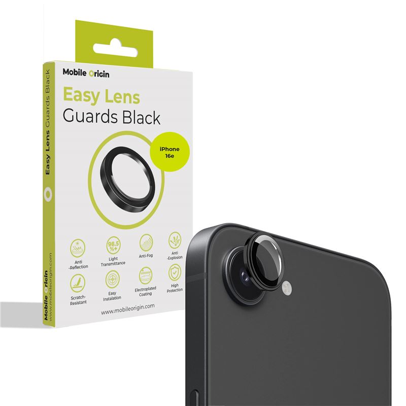 Mobile Origin Easy Lens Guards iPhone 16e - Προστασία Κάμερας - Αντιχαρακτικό Γυαλί - Black