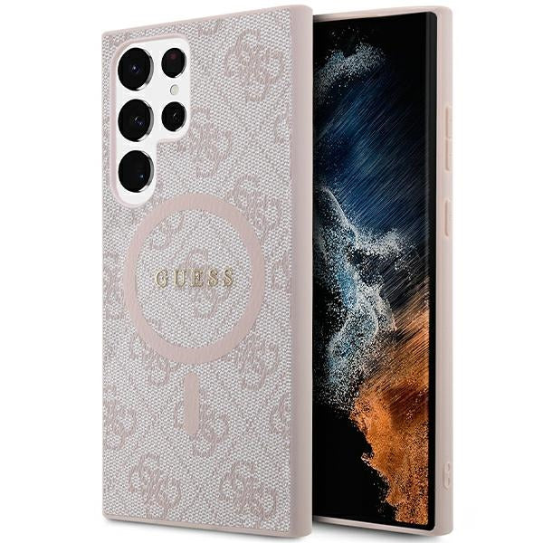 Guess Samsung Galaxy S24 Ultra - 4G Collection Leather Metal Logo MagSafe Θήκη με Επένδυση Συνθετικού Δέρματος και MagSafe - Pink - GUHMS24LG4GFRP