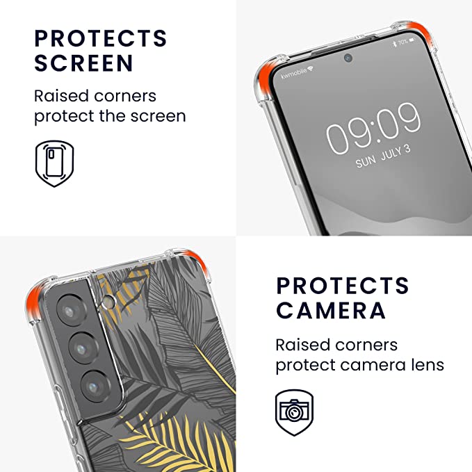 KW Samsung Galaxy S22 Θήκη Σιλικόνης TPU με Λουράκι Design Palm Leaves - Διάφανη / Yellow / Grey - 57746.02