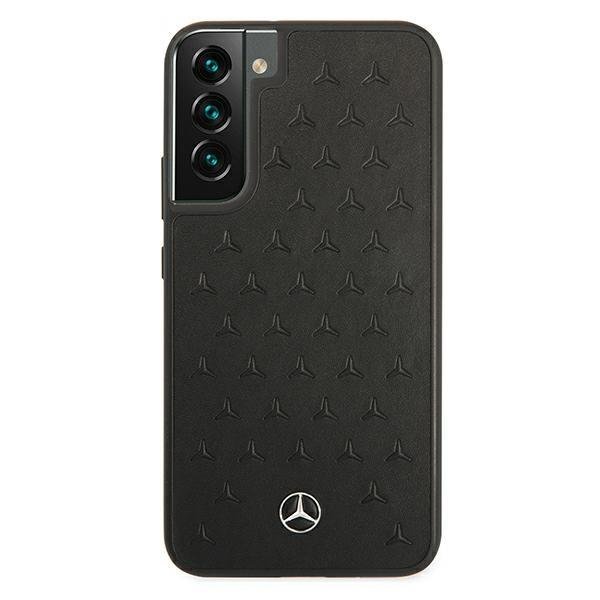 Mercedes Samsung Galaxy S22 Plus Stars Pattern Σκληρή Θήκη με Επένδυση Γνήσιου Δέρματος και Πλαίσιο Σιλικόνης - Black - MEHCS22MPSQBK