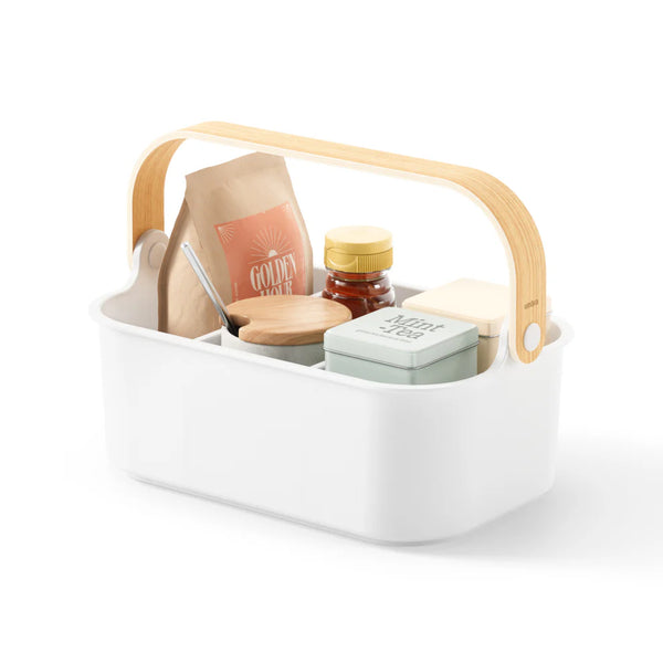 Umbra Bellwood Δοχείο Αποθήκευσης - Οργάνωσης με Ξύλινη Λαβή - Medium - White / Natural - likebrands.gr