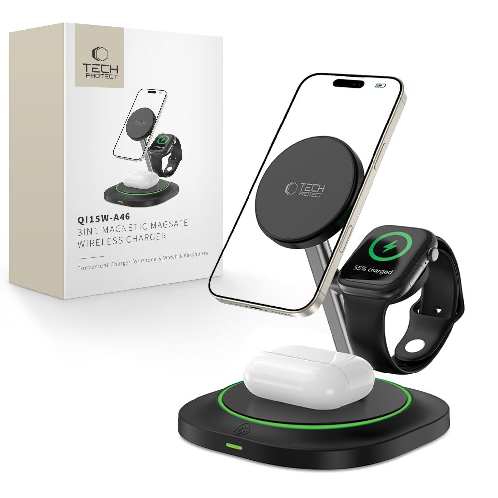 Tech-Protect QI15W-A46 3in1 Ασύρματος Μαγνητικός Φορτιστής MagSafe - Black