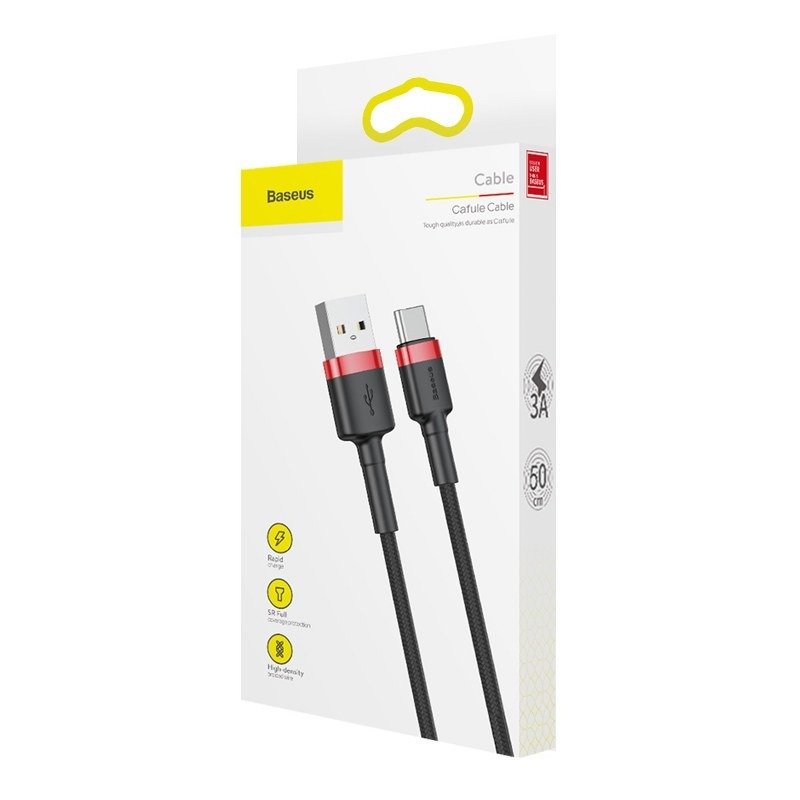 Baseus Cafule Cable Type-C 3A - Καλώδιο Γρήγορης Φόρτισης Type-C 1M - Black / Red - CATKLF-B91