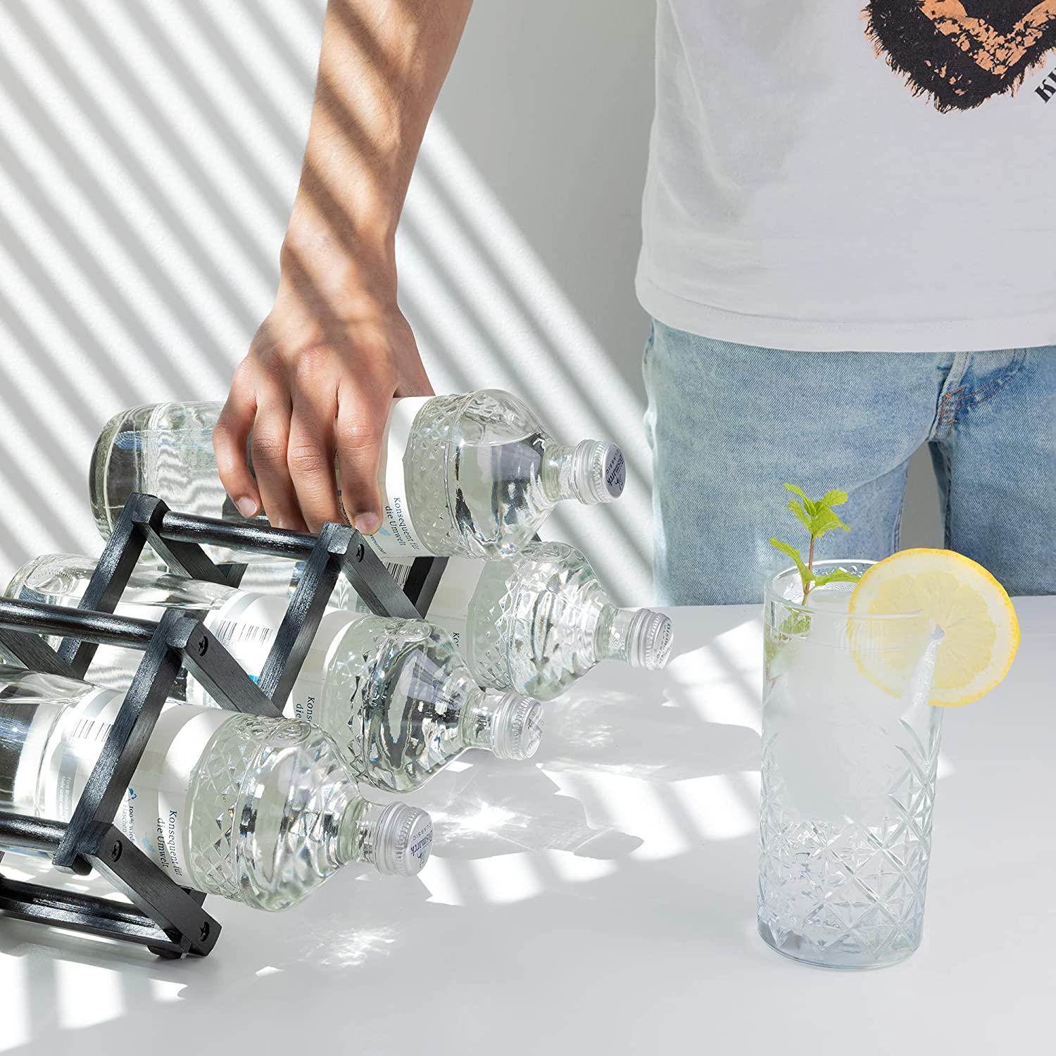 Navaris Ξύλινο Πτυσσόμενο Ράφι Ποτών από Μπαμπού - Black - 51114.01