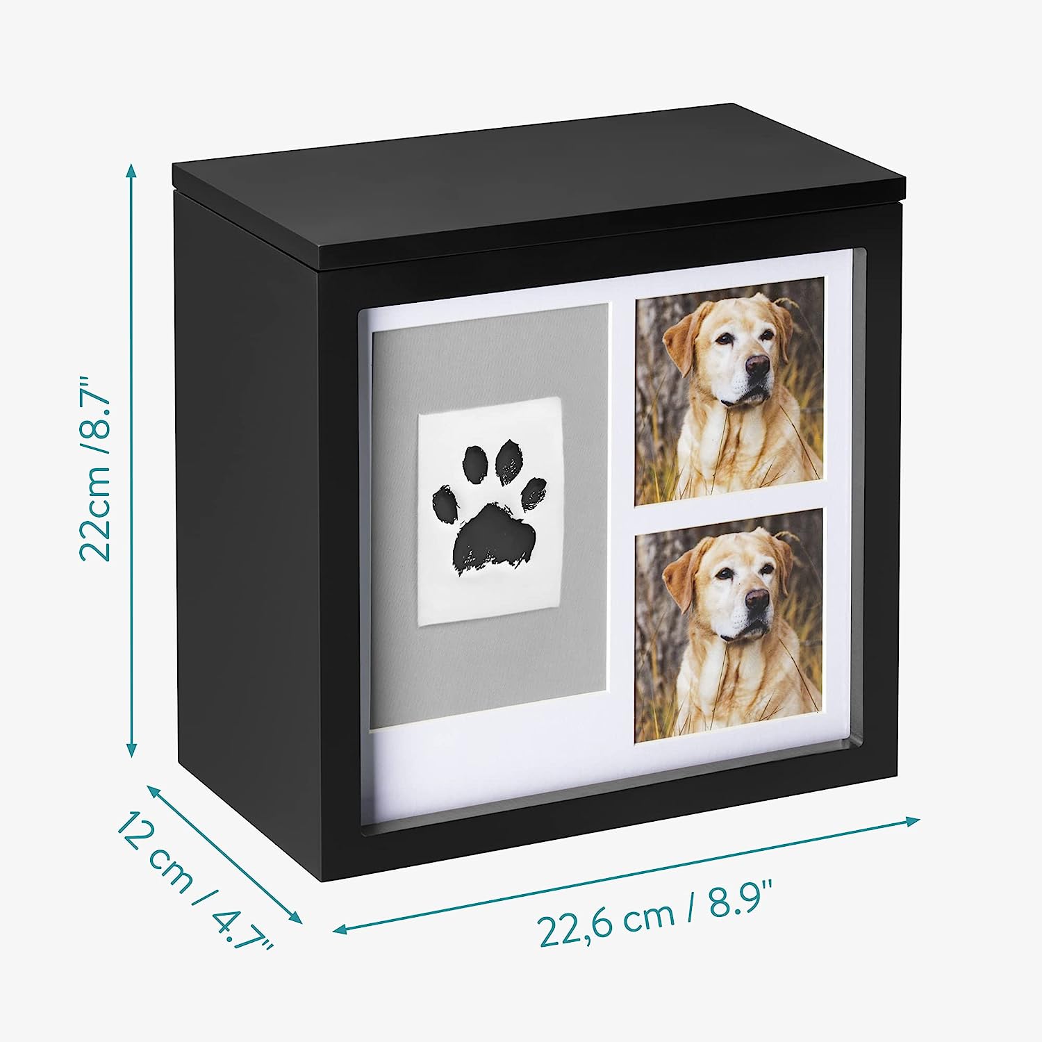 Navaris Κορνίζα για Αποτύπωμα Κατοικίδιου με Χώρο για 2 Φωτογραφίες - 22 x 22,6 x 12 cm - Black - 60544.01