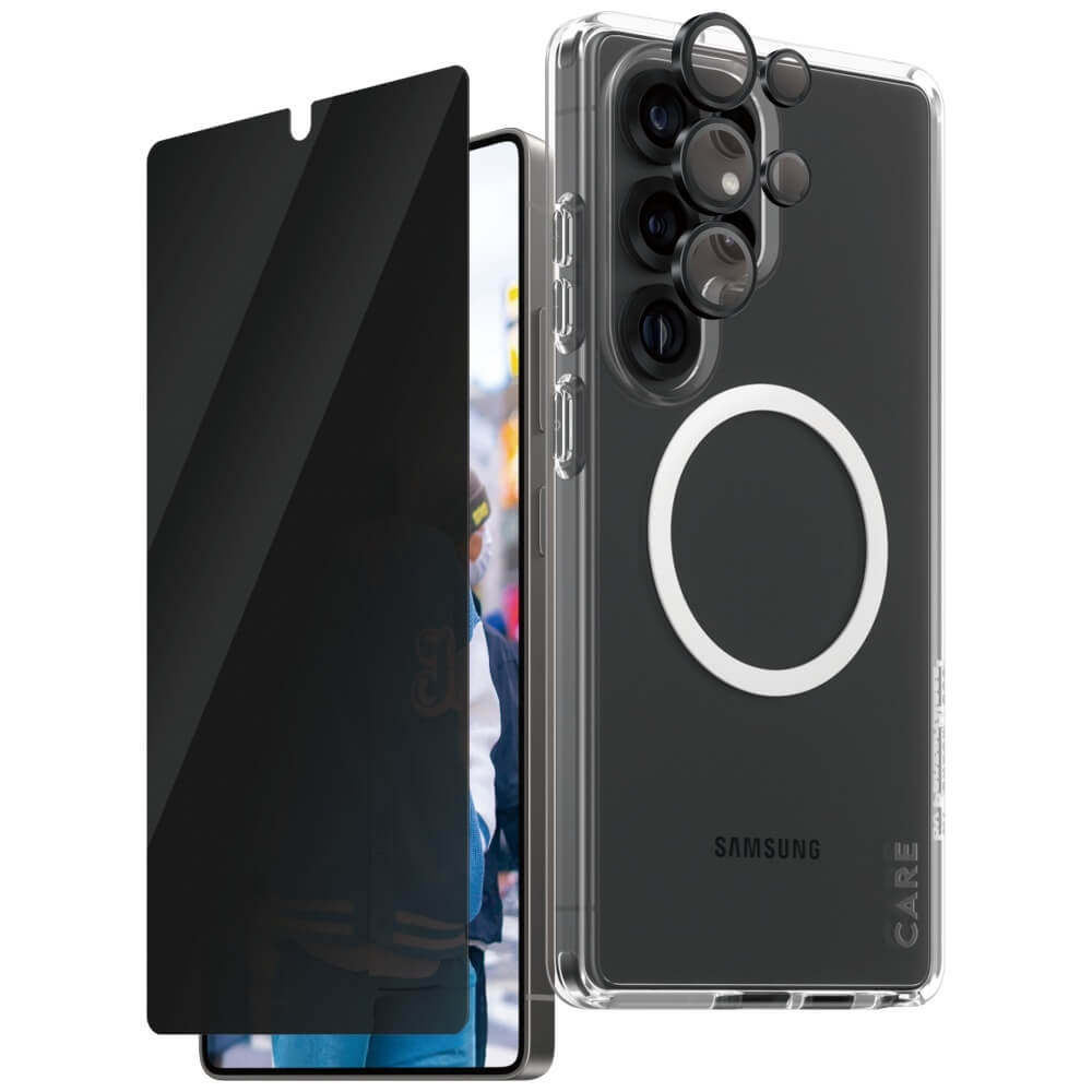 Care by PanzerGlass Samsung Galaxy S25 Ultra - Flagship 3in1 Σετ με 1 Αντιχαρακτικό Γυαλί Οθόνης Privacy, 1 Αντιχαρακτικό Γυαλί για την Κάμερα και 1 Σκληρή Θήκη - Clear