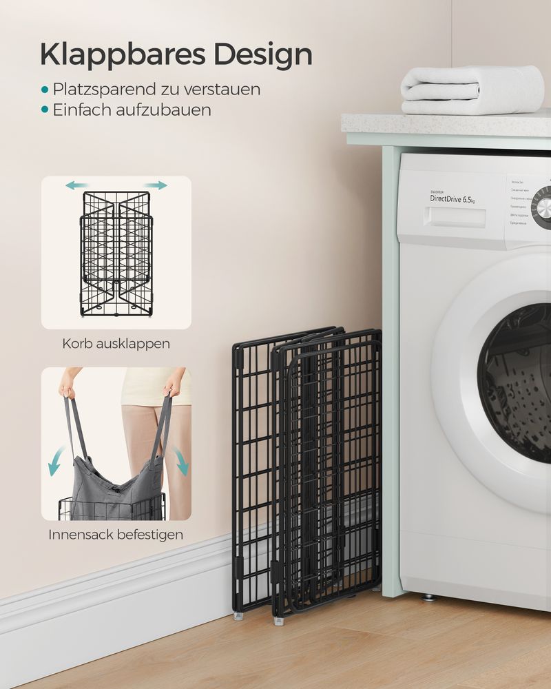 Songmics Καλάθι Απλύτων με Μεταλλικό Πλαίσιο - 50L - Black / Grey - LCB150G01