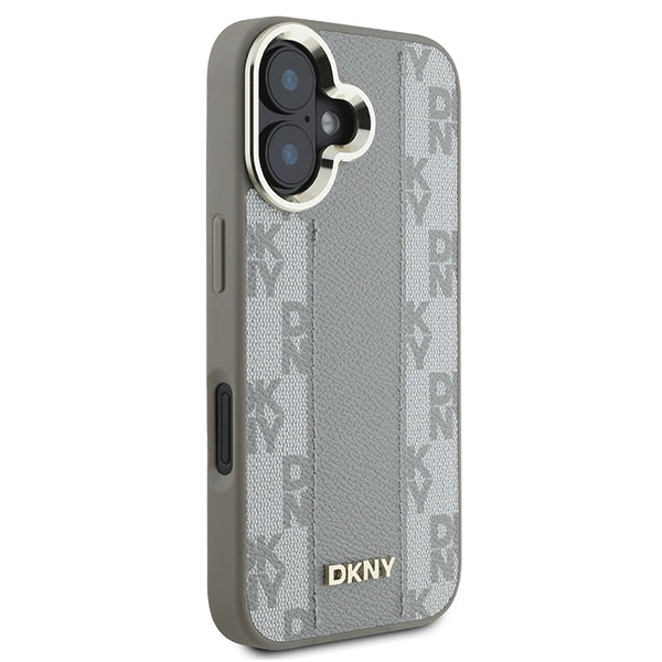 DKNY iPhone 16 - Checkered Pattern - MagSafe Σκληρή Θήκη με Επένδυση Συνθετικού Δέρματος - Beige