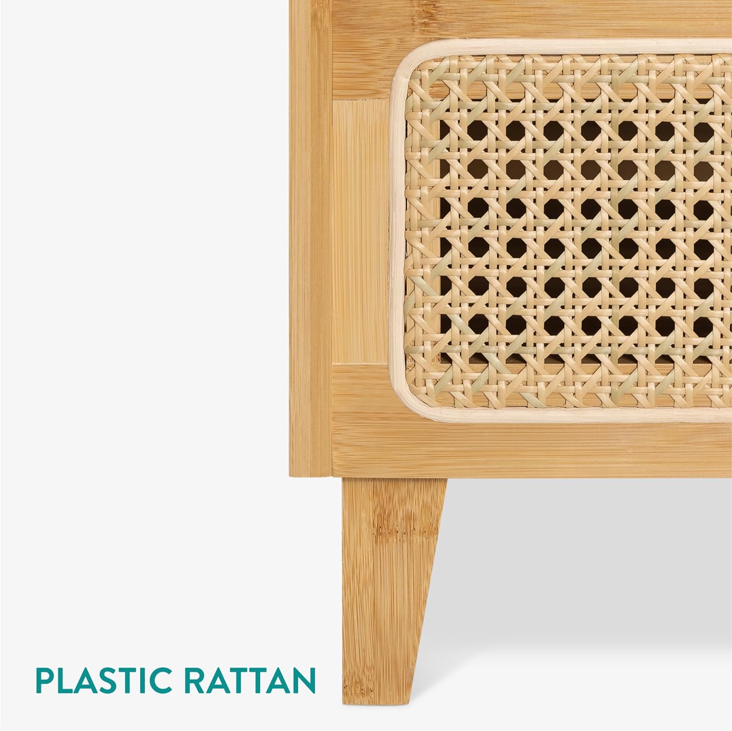 Navaris Κομοδίνο από Μπαμπού και Rattan με Συρτάρι και Γυάλινη Επιφάνεια - Brown - 54441.01