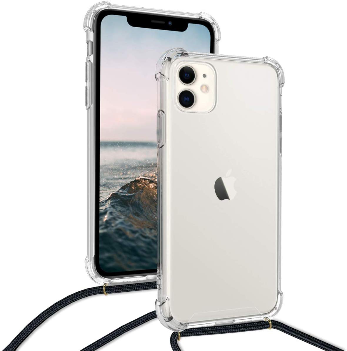 KW iPhone 11 Θήκη Σιλικόνης TPU με Λουράκι - Διάφανη / Black - 49740.01