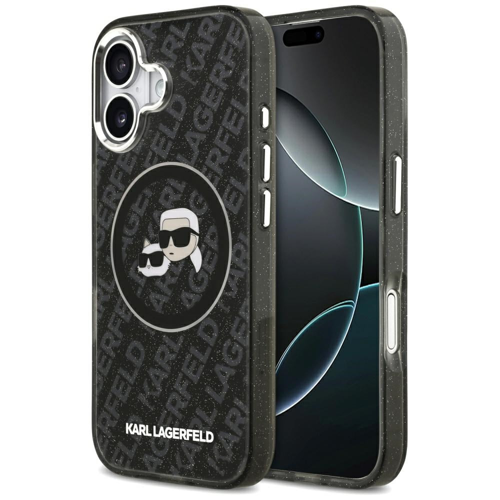 Karl Lagerfeld iPhone 17 - IML Glitter Karl and Choupette Heads Logo MagSafe - Σκληρή Θήκη με Πλαίσιο Σιλικόνης - Black - KLHMP17SHMKBKCHOK