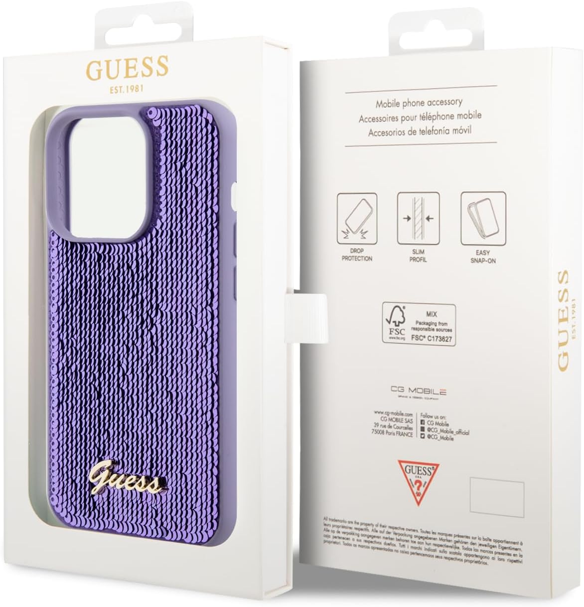 Guess iPhone 15 Pro Max - Sequin Script Metal Σκληρή Θήκη με Επένδυση από Παγέτες - Purple - GUHCP15XPSFDGSU