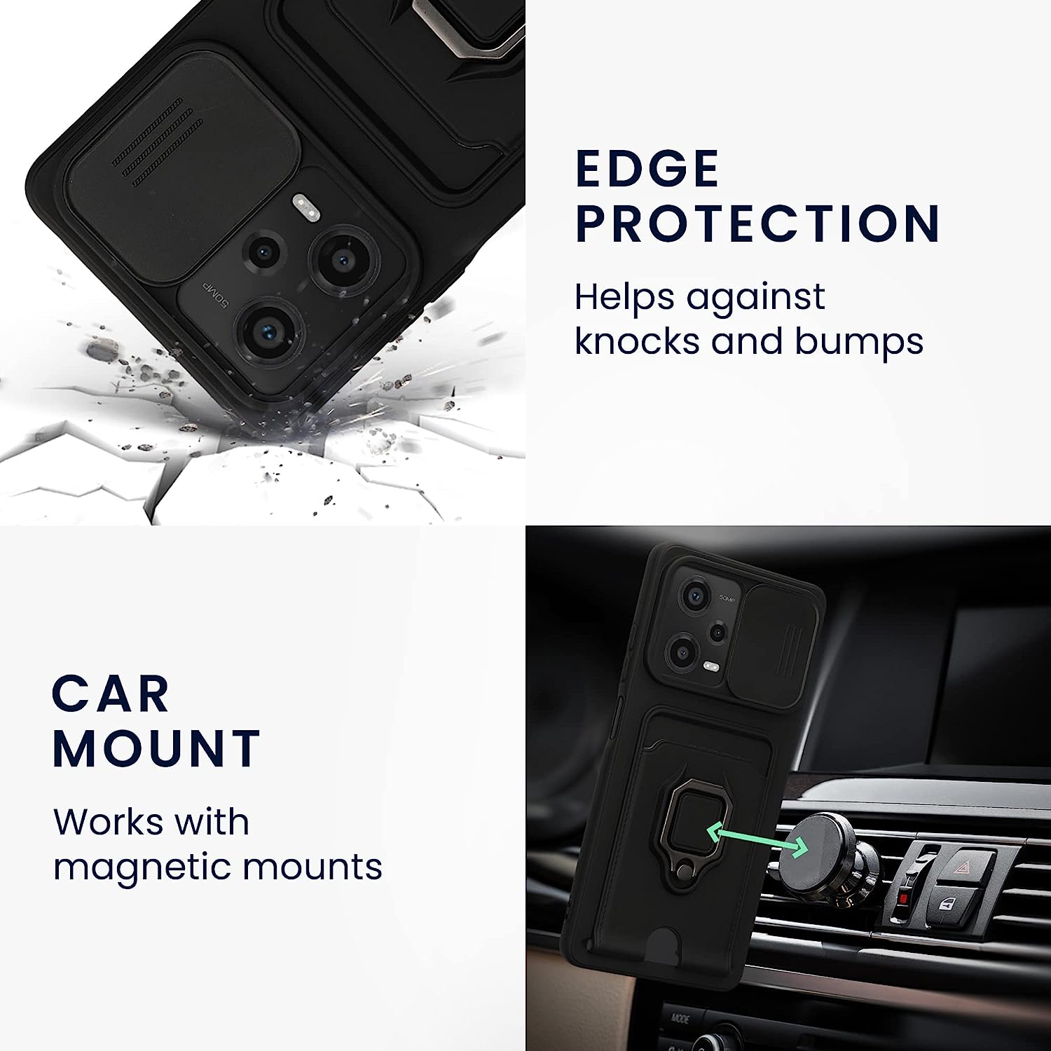 KW Xiaomi Redmi Note 12 Pro Θήκη Σιλικόνης με Κάλυμμα για την Κάμερα και Δαχτυλίδι Συγκράτησης - Black - 61183.01