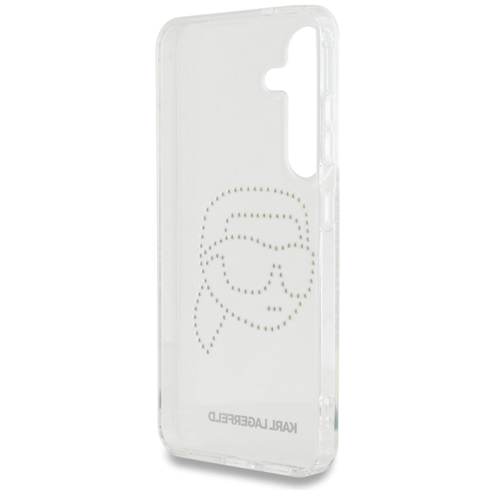 Karl Lagerfeld Samsung Galaxy S25 - Rhinestones Karl Head Logo - Σκληρή Θήκη με Πλαίσιο Σιλικόνης - Clear - KLHCS25SHKHDCELT