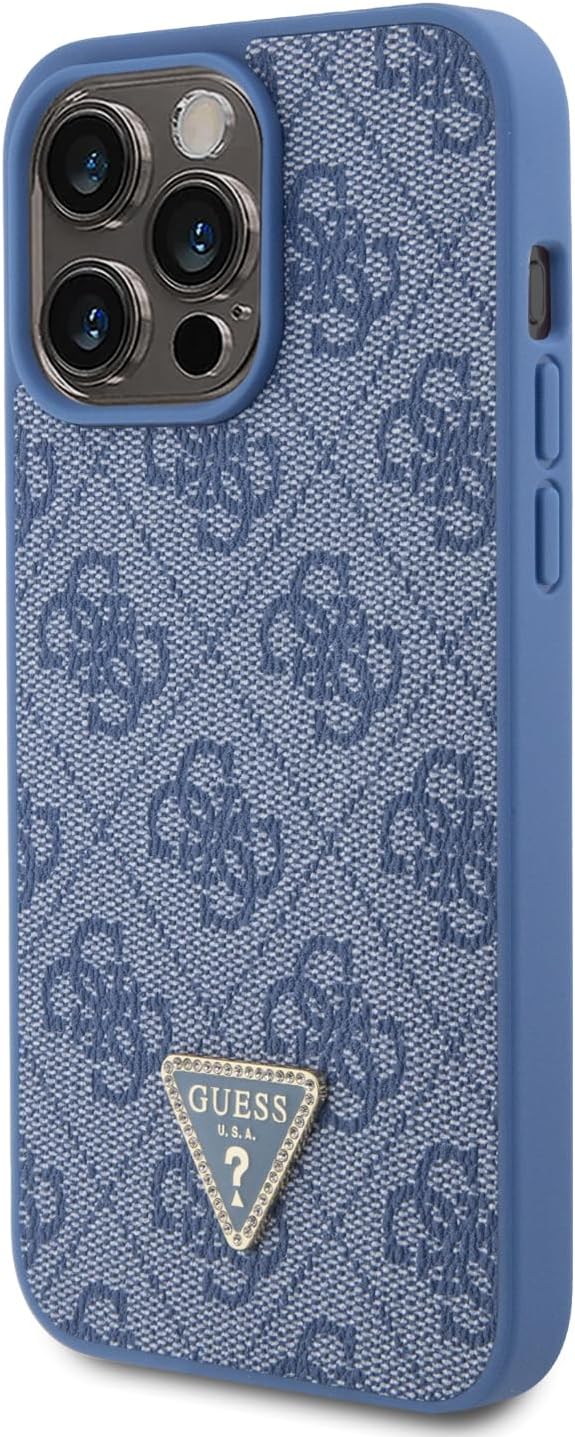 Guess iPhone 15 Pro Max - Crossbody 4G Metal Logo Θήκη με Επένδυση Συνθετικού Δέρματος και Λουράκι - Blue - GUHCP15XP4TDSCPB