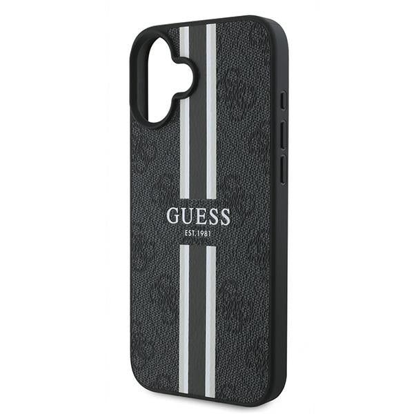 Guess iPhone 16 Plus - 4G Printed Stripes - MagSafe Θήκη με Επένδυση Συνθετικού Δέρματος - Black - GUHMP16MP4RPSK