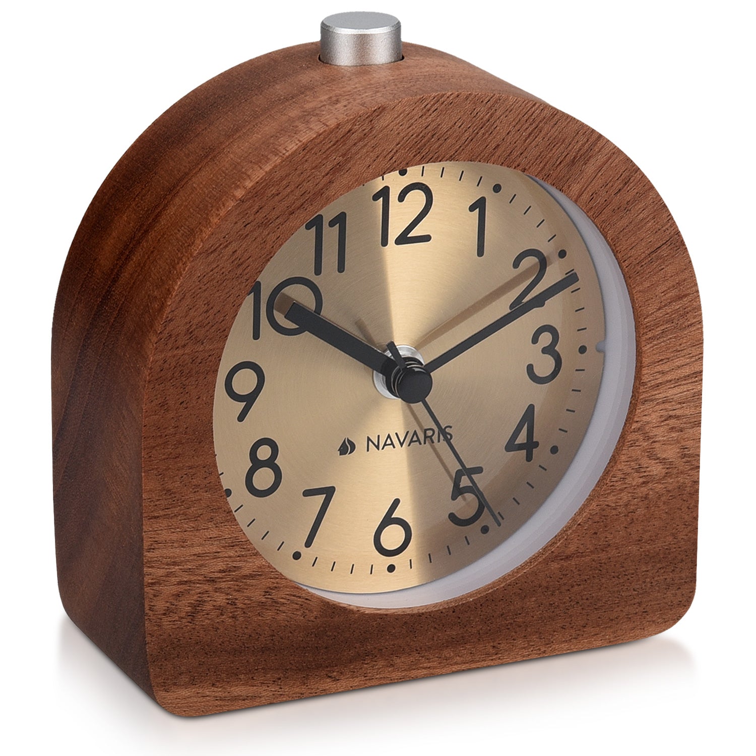 Navaris Analogue Wood Alarm Clock Design Half Round - Αναλογικό Επιτραπέζιο Ρολόι και Ξυπνητήρι - Gold / Dark Brown - 46228.18