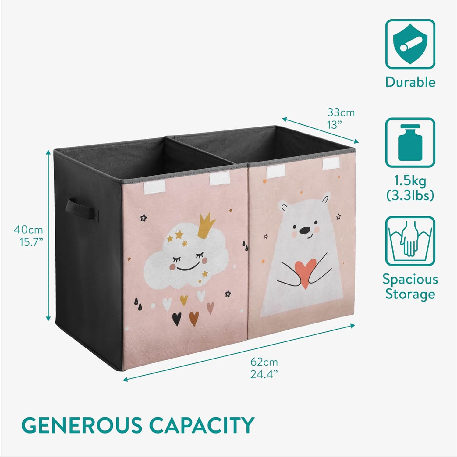 Navaris Παιδικό Κουτί Αποθήκευσης Παιχνιδιών με Διαχωριστικό και Καπάκι - 62 x 33 x 40 cm - Pink