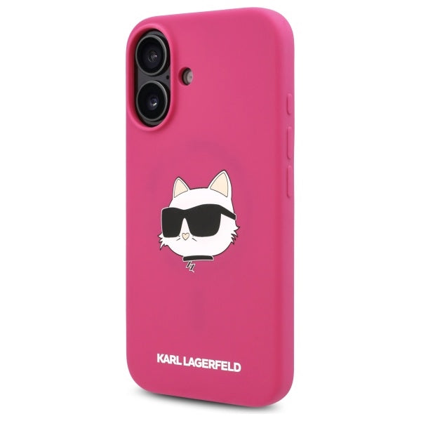 Karl Lagerfeld iPhone 16 - Silicone Choupette Head Print - MagSafe Θήκη Σιλικόνης - Fuschia - KLHMP16SSCHPPLF