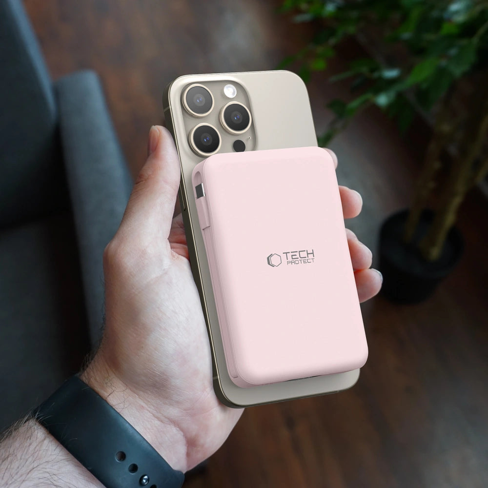 Tech-Protect PB31 Lifemag Ασύρματο MagSafe PowerBank Κινητού 10000 mAh με Ενσωματωμένο Καλώδιο Type-C και Lightning - Pink