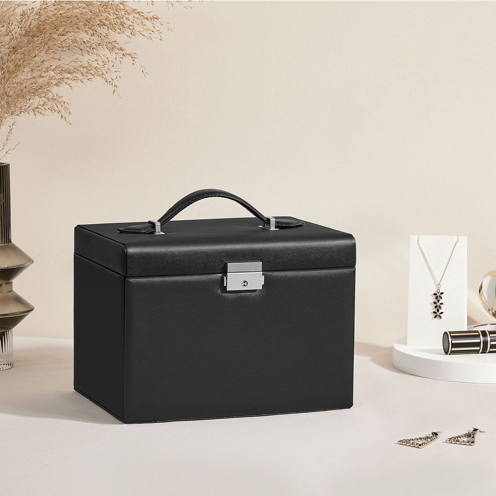 Songmics Φορητό Κουτί Αποθήκευσης Κοσμημάτων 4 Επιπέδων με Καθρέπτη και Κλειδαριά - Black - JBC159B01