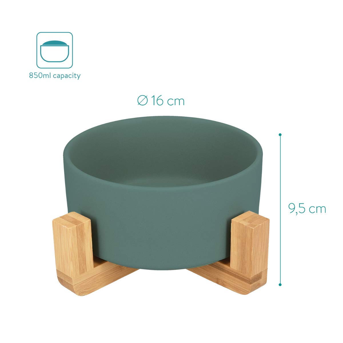 Navaris Cat Bowls with Wood Stands - Σετ με 2 Μπολ Φαγητού και Νερού με Βάση από Μπαμπού για Κατοικίδια - Green / Brown - 48350.07