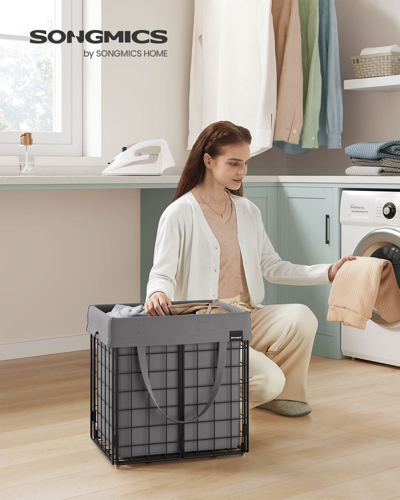 Songmics Καλάθι Απλύτων με Μεταλλικό Πλαίσιο - 50L - Black / Grey - LCB150G01