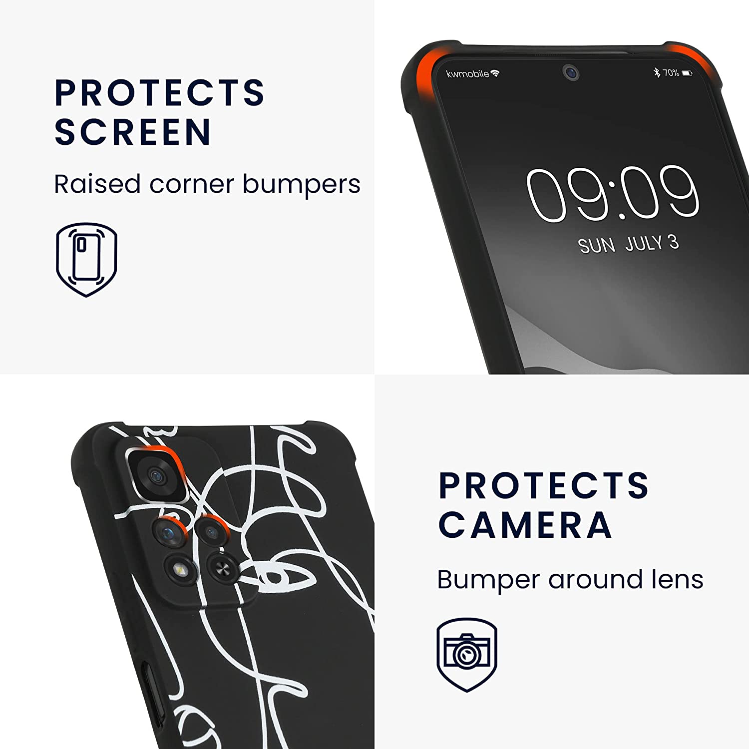 KW Xiaomi Redmi Note 11 Pro+ 5G Θήκη Σιλικόνης TPU με Λουράκι - Design Abstract Lines - Black / White - 59942.01