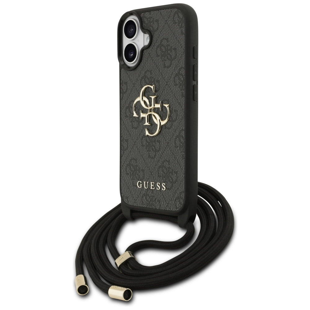 Guess iPhone 17 - 4G Big Logo Cord Stap Crossbody - Θήκη με Επένδυση Συνθετικού Δέρματος και Λουράκι - Black - GUHCP17SP4GMGCRK