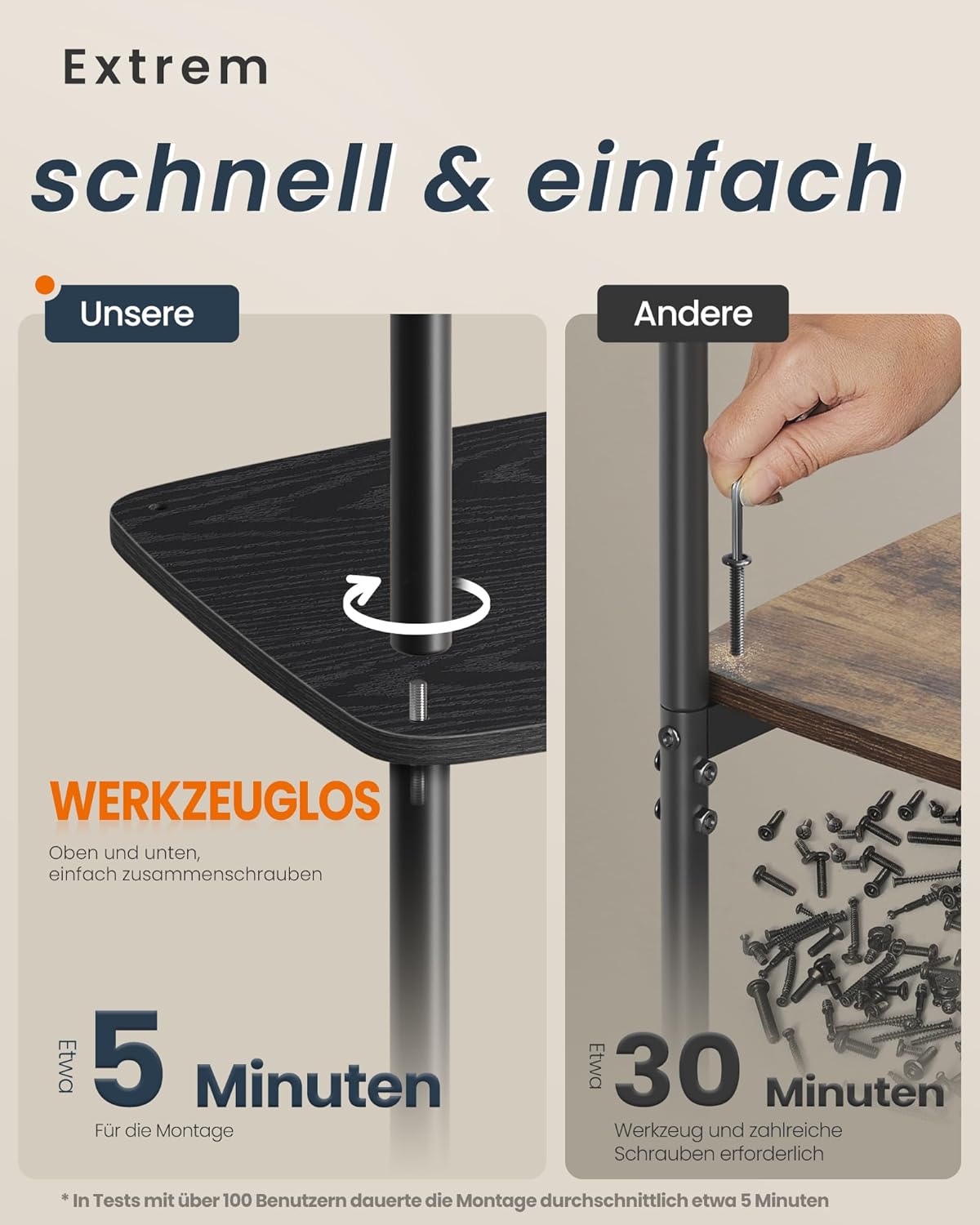 Songmics Βοηθητικό Τραπέζι με Υφασμάτινο Καλάθι - 30 x 34 x 58 cm - Ebony Black - LET286B01