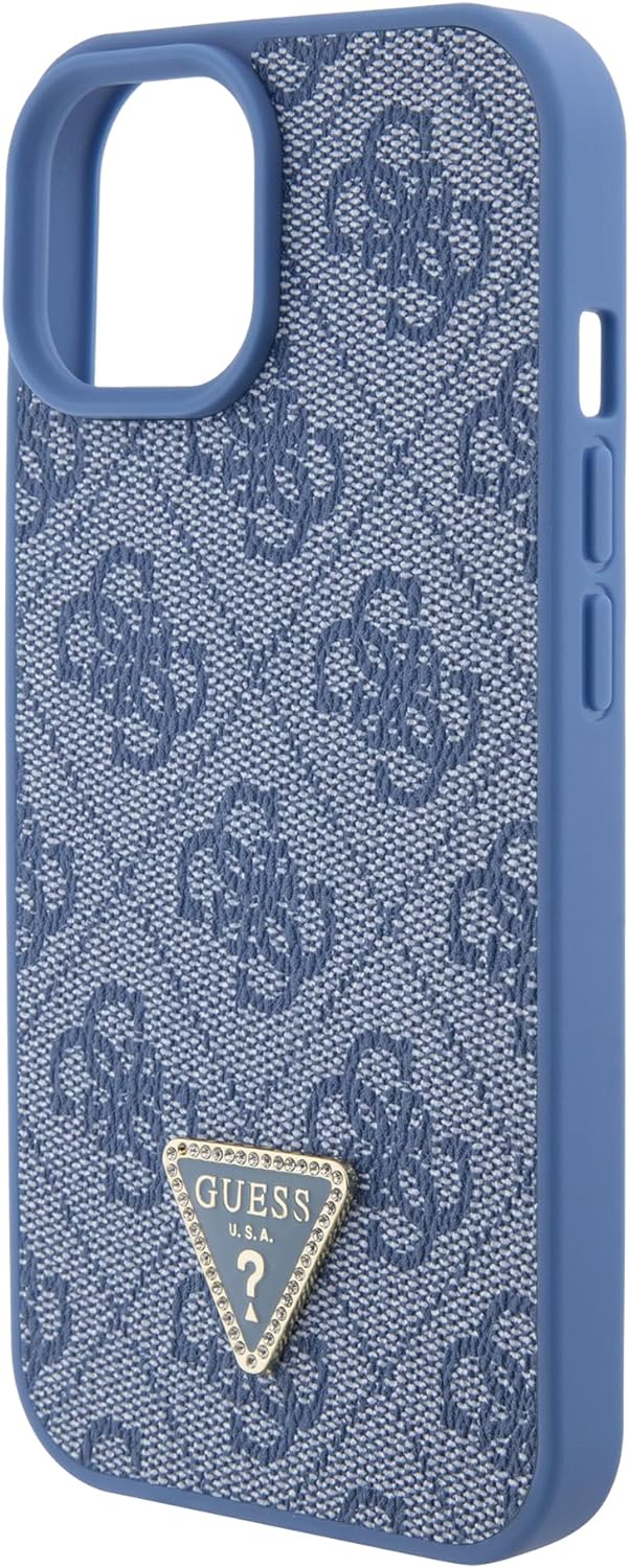 Guess iPhone 15 Leather 4G Diamond Triangle Θήκη με Επένδυση Συνθετικού Δέρματος - Blue - GUHCP15SP4TDPB