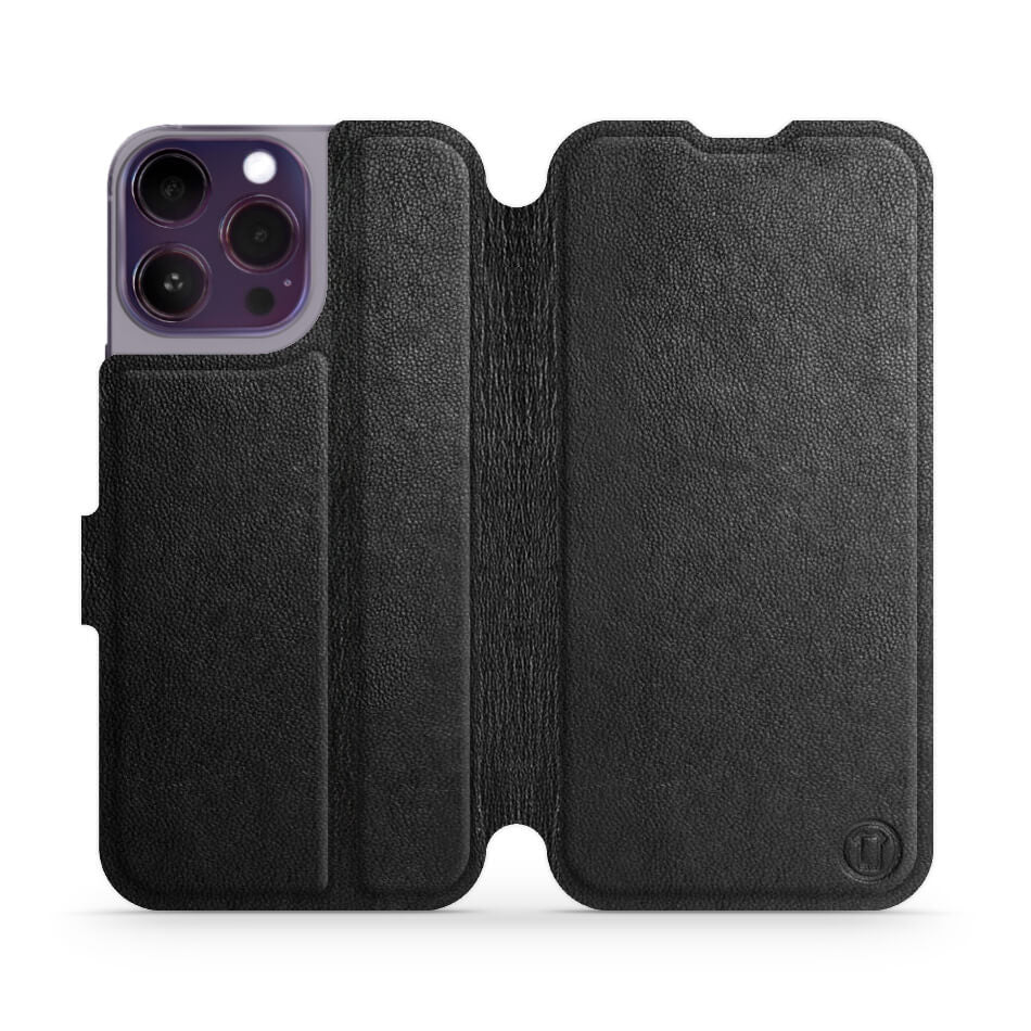 Mobiwear iPhone 14 Pro Max Θήκη Βιβλίο Slim Flip από Γνήσιο Δέρμα - Μαύρη - L_BLS