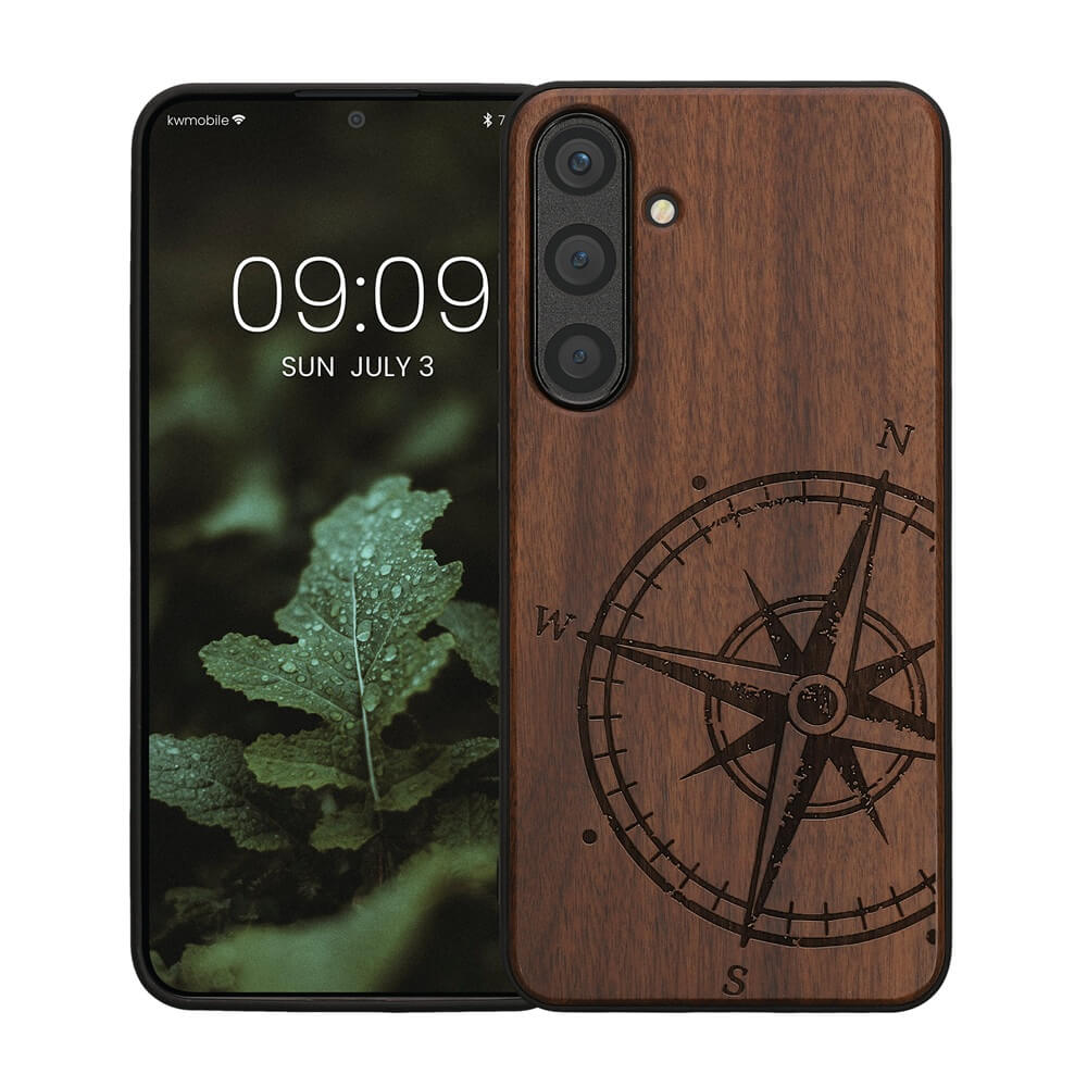 KW Samsung Galaxy S24 Plus Θήκη από Φυσικό Ξύλο - Design Compass Vintage - Dark Brown