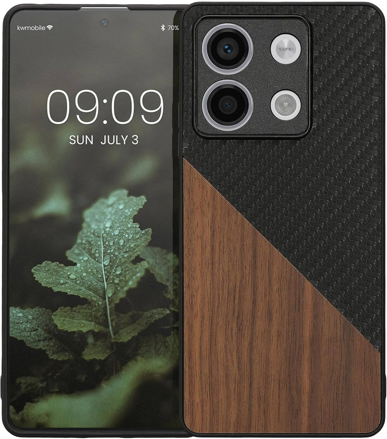 KW Xiaomi Redmi Note 13 5G Θήκη από Φυσικό Ξύλο και Carbon - Black / Dark Brown