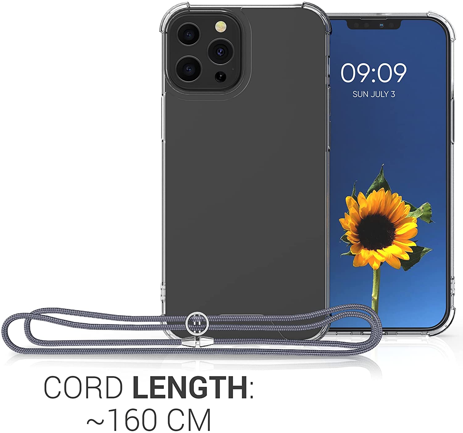 KW iPhone 13 Pro Θήκη Σιλικόνης TPU με Λουράκι - Διάφανη / Grey - 55963.22