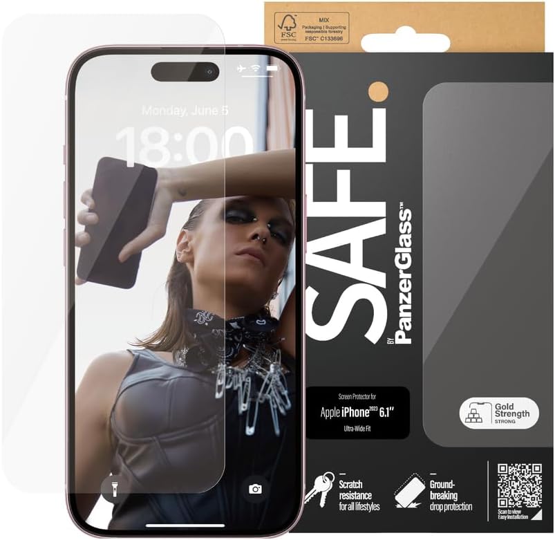 Safe by PanzerGlass iPhone 15 Ultra-Wide Fit Case Friendly Full Screen Αντιχαρακτικό Γυαλί Οθόνης - Διάφανο - SAFE95534