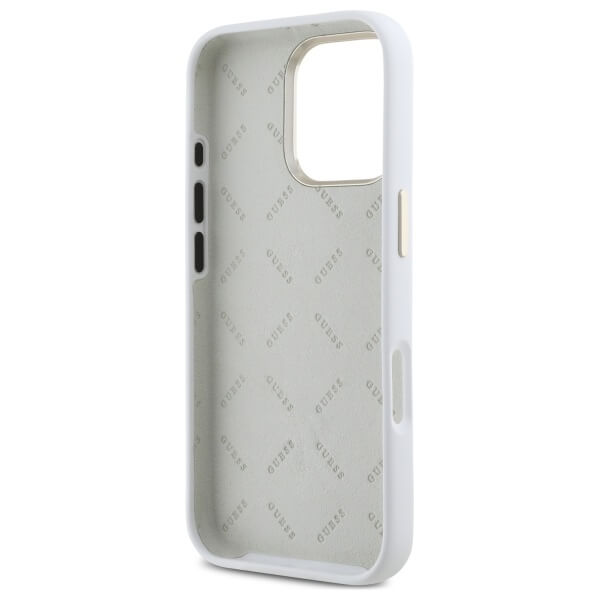 Guess iPhone 16 Pro Max - Silicone Logo Strass 4G - Σκληρή Θήκη με Πλαίσιο Σιλικόνης - White - GUHCP16XM4DGPH