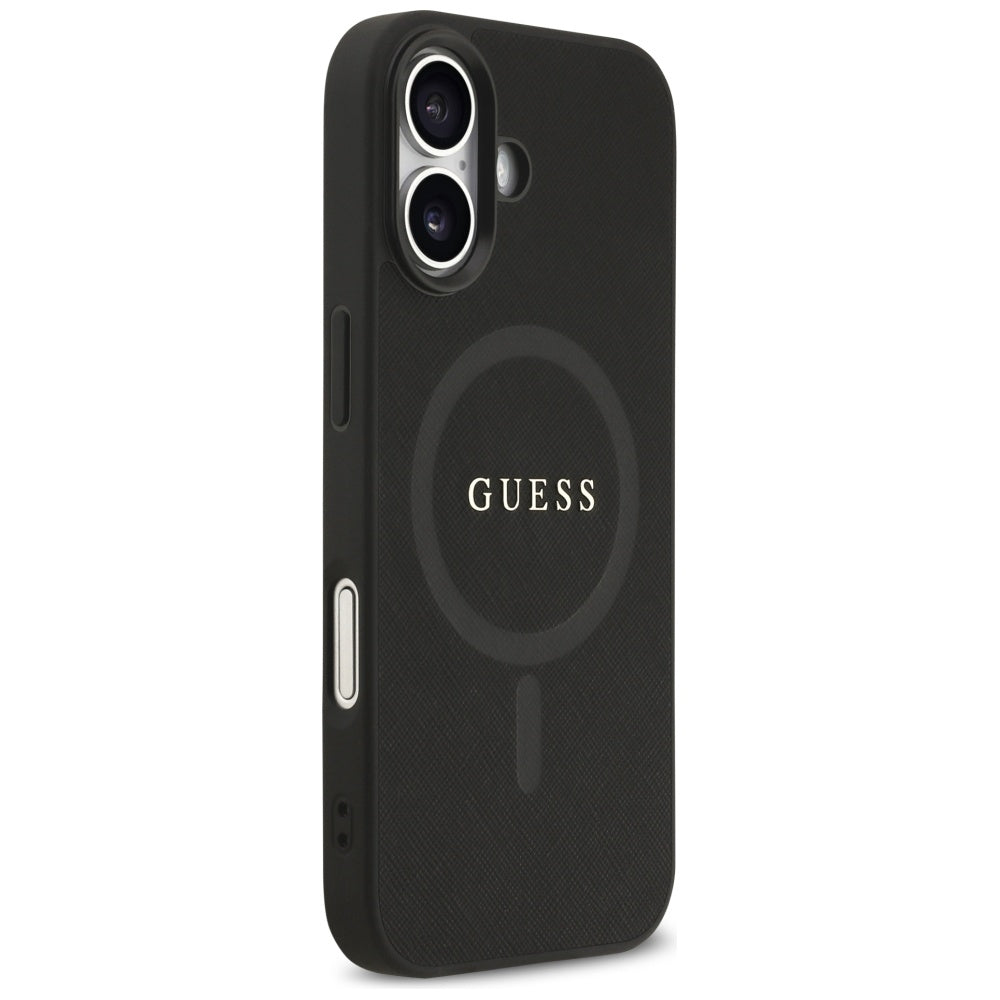 Guess iPhone 17 - Saffiano Classic Logo MagSafe - Σκληρή Θήκη με Πλαίσιο Σιλικόνης και Επένδυση Οικολογικού Δέρματος - Black - GUHMP17SPSAHMCK