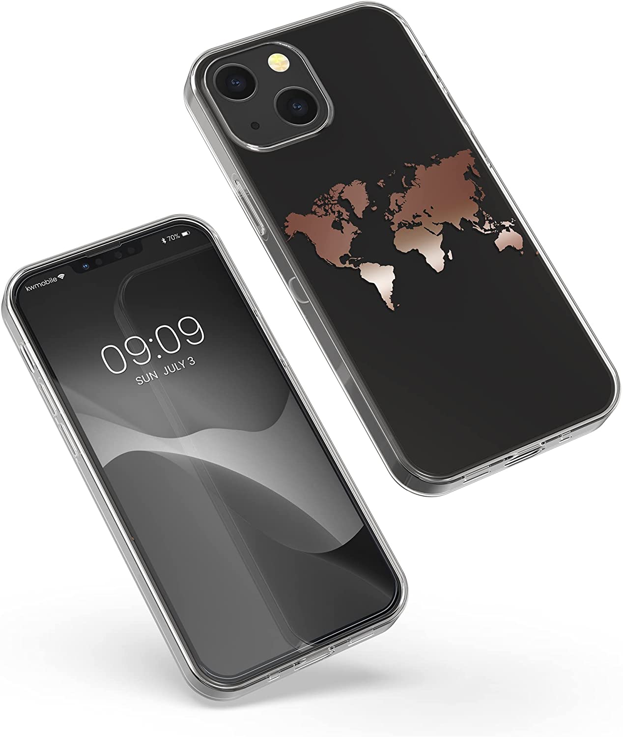 KW iPhone 13 Θήκη Σιλικόνης TPU Design Travel Outline - Διάφανη / Rose Gold - 57143.06