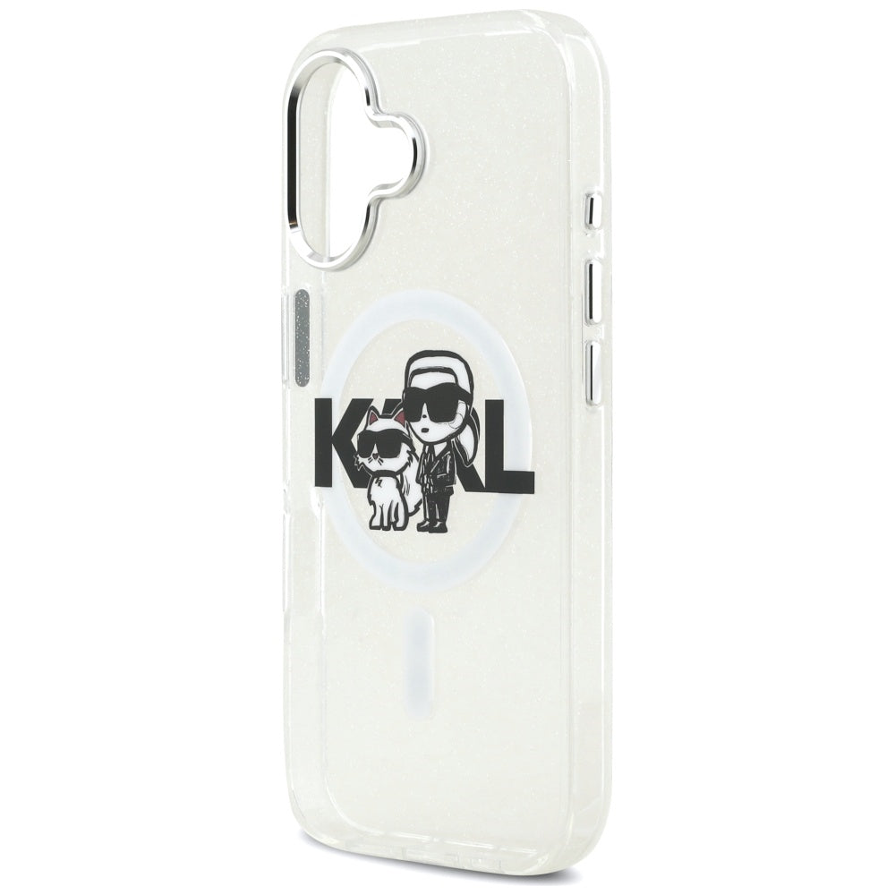 Karl Lagerfeld iPhone 17 - IML Glitter Karl and Choupette Sketch Logo MagSafe - Σκληρή Θήκη με Πλαίσιο Σιλικόνης - Clear - KLHMP17SHGKCGKBT