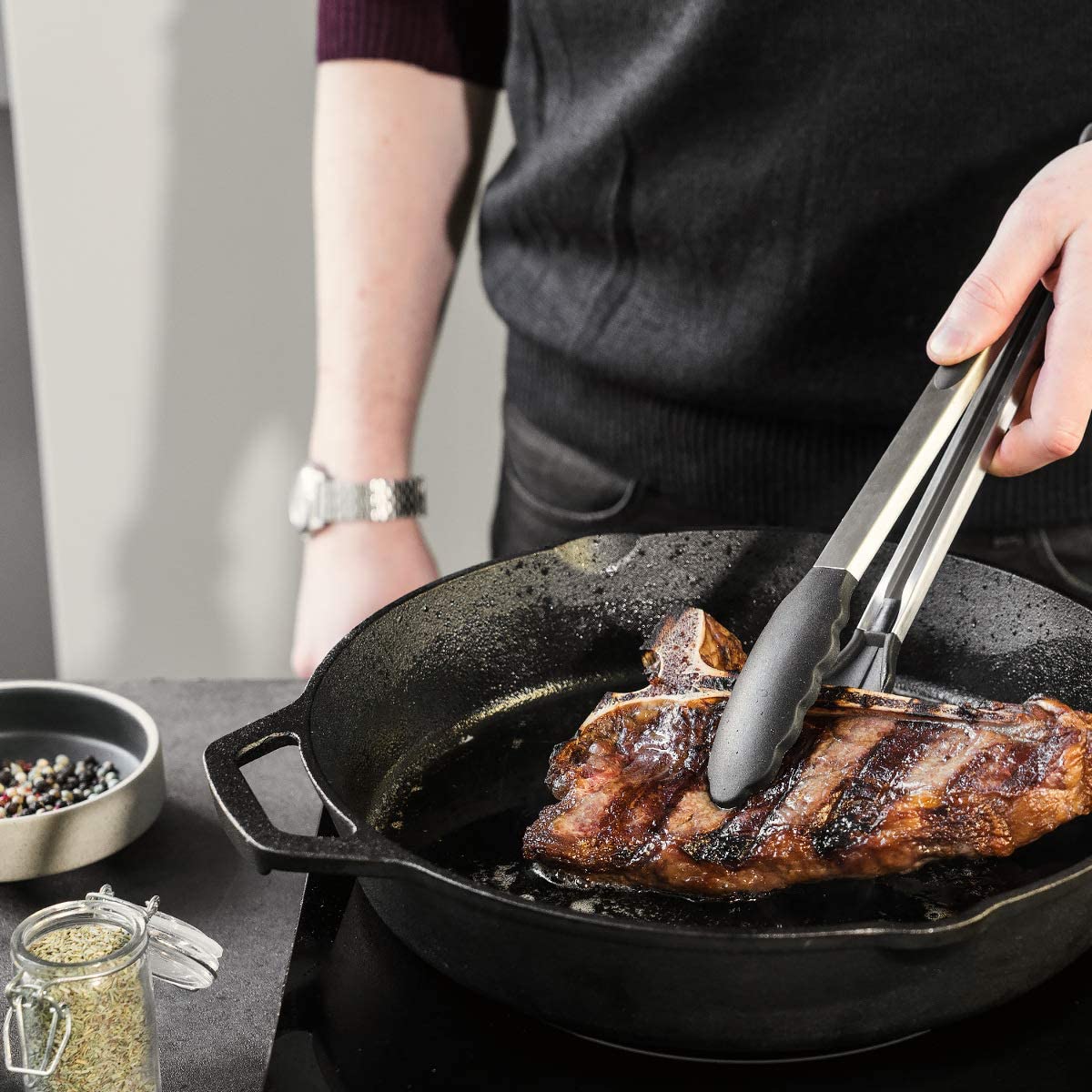 Navaris Σετ Με 2 Λαβίδες Κουζίνας Πολλαπλών Χρήσεων Από Ανοξείδωτο Ατσάλι Και Σιλικόνη - Black - 48716.01